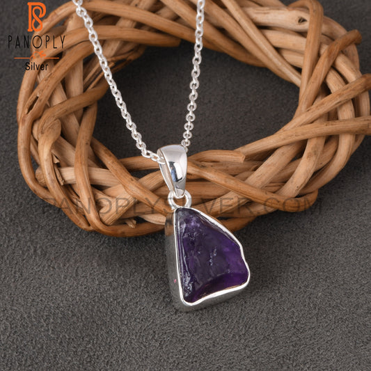 Amethyst Rough 925 Silver Purple Neckalces Pendant