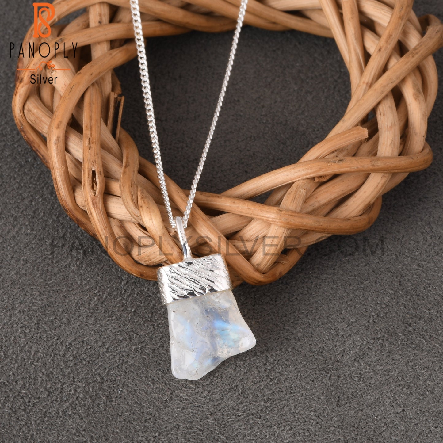 Rainbow Moonstone 925 Silver Bar Stone Pendant With Chain