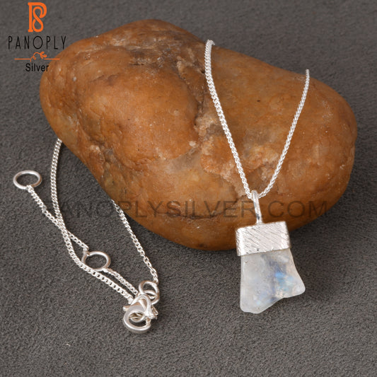 Rainbow Moonstone 925 Silver Bar Stone Pendant With Chain