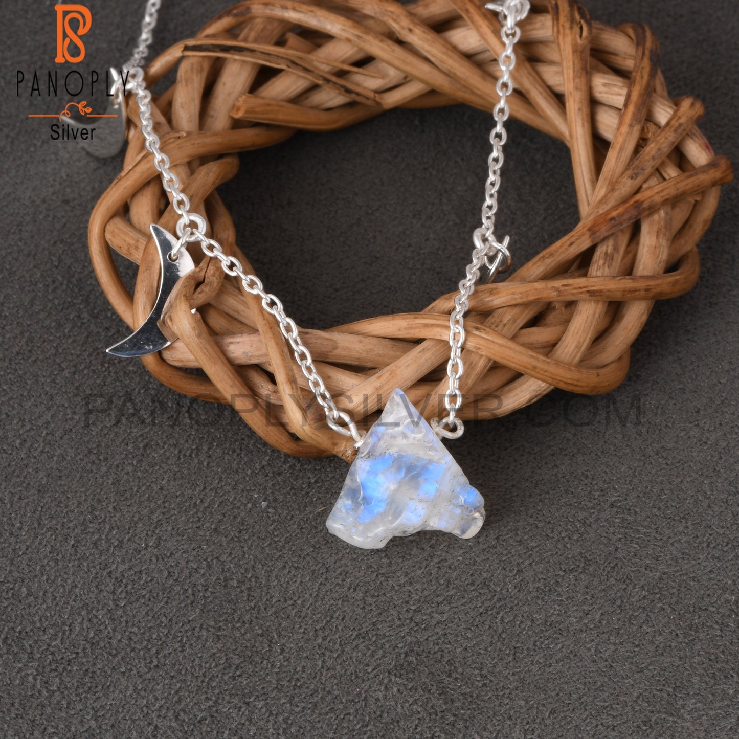 Rainbow Moonstone 925 Silver Pendant Moon Chain Necklaces