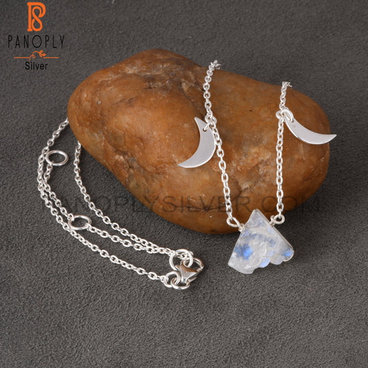 Rainbow Moonstone 925 Silver Pendant Moon Chain Necklaces