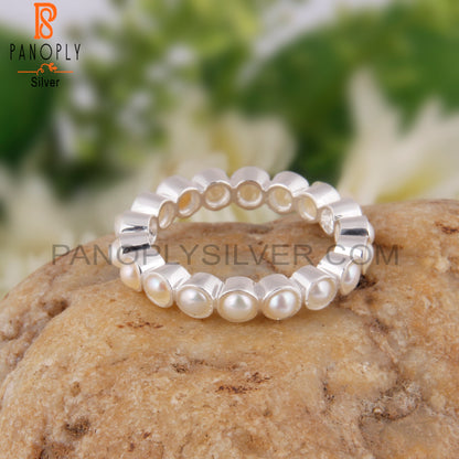 Pretty Rare Pearl Round Shape 925 Sterling Silver Ring