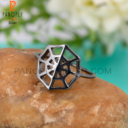 Spider Web Black 925 Sterling Silver Ring