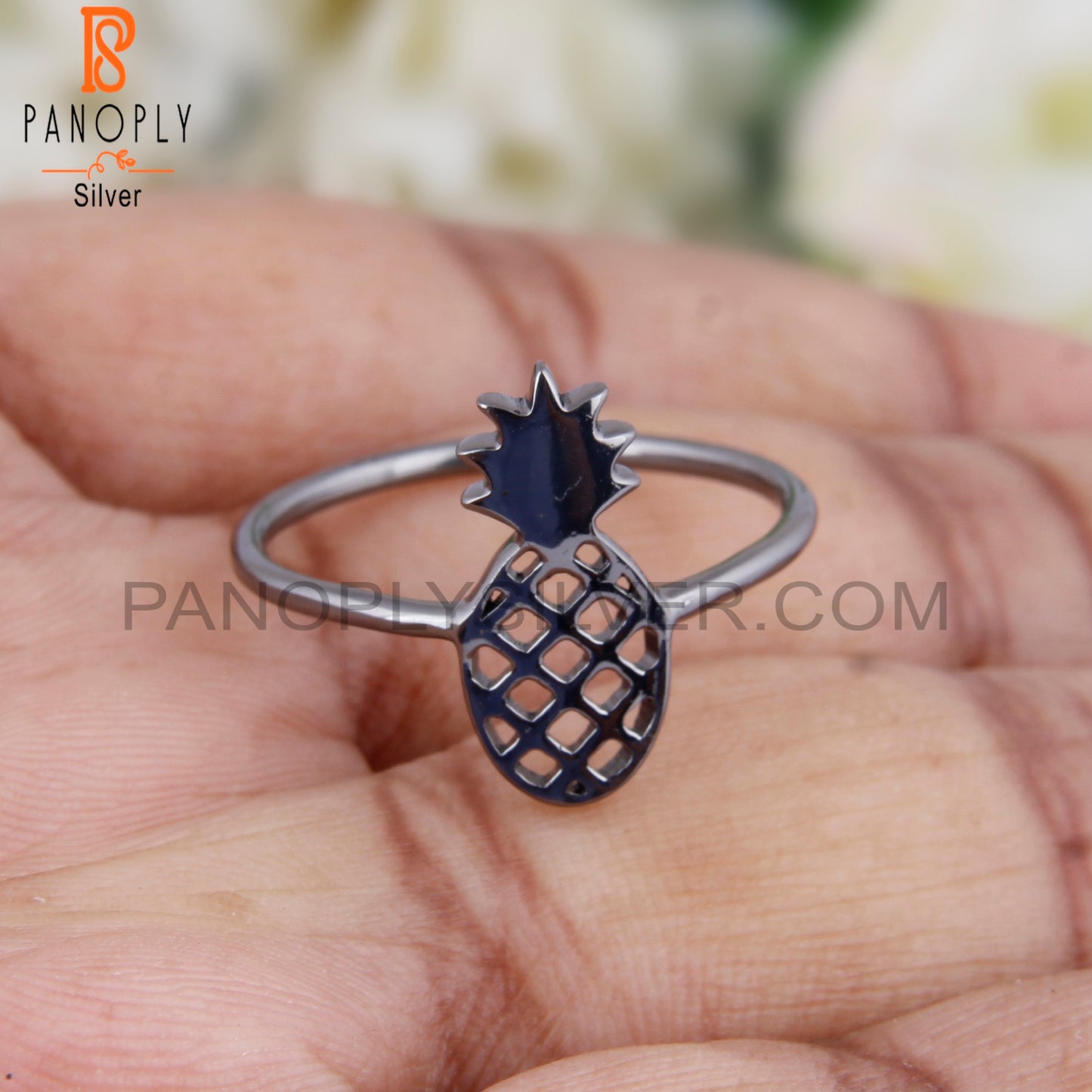 Pineapple Design Oxidized 925 Sterling Silver Ring