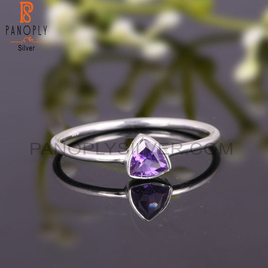 Lightweight Amethyst Trillion Shape 925 Sterling Silver Ring