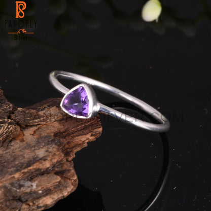 Lightweight Amethyst Trillion Shape 925 Sterling Silver Ring