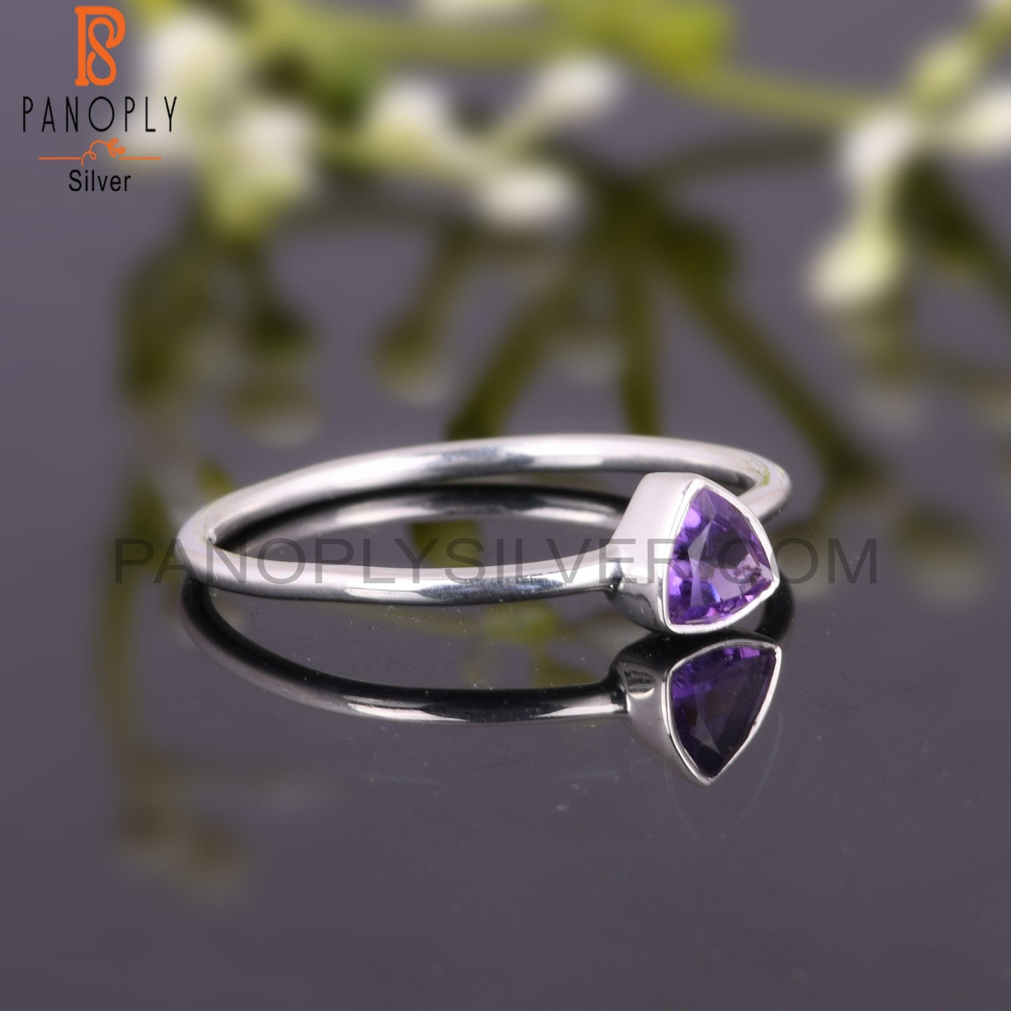 Lightweight Amethyst Trillion Shape 925 Sterling Silver Ring