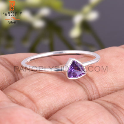 Lightweight Amethyst Trillion Shape 925 Sterling Silver Ring