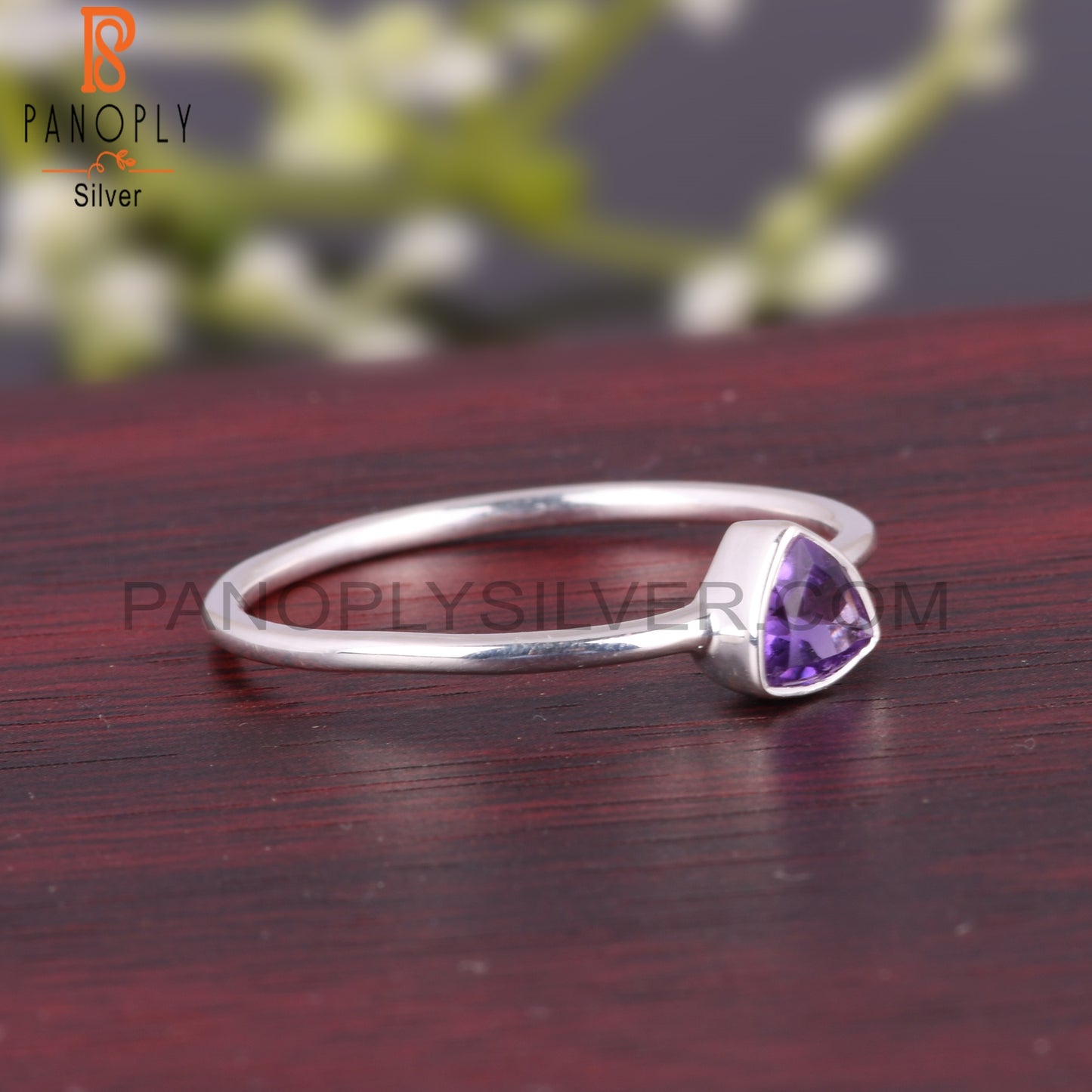 Lightweight Amethyst Trillion Shape 925 Sterling Silver Ring