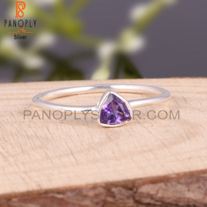 Lightweight Amethyst Trillion Shape 925 Sterling Silver Ring