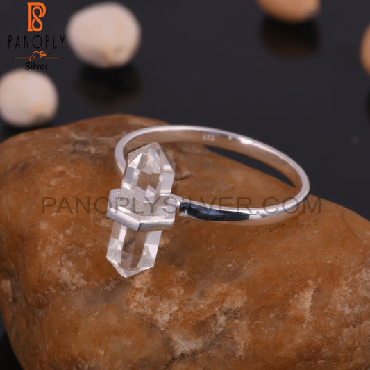 Crystal Quartz Pencil Shape Sterling Silver Wedding Ring