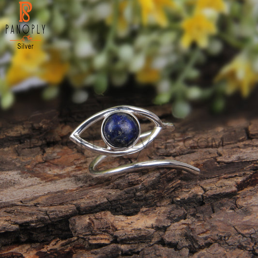 Round Lapis 925 Sterling Silver Simple Ring