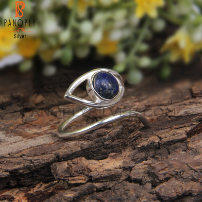 Round Lapis 925 Sterling Silver Simple Ring