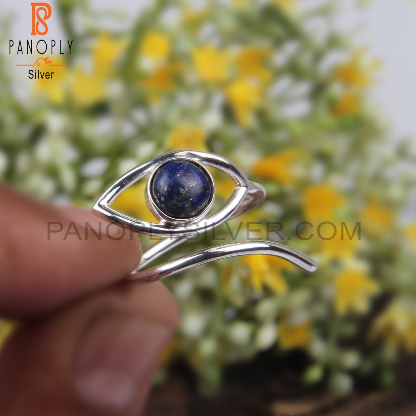 Round Lapis 925 Sterling Silver Simple Ring