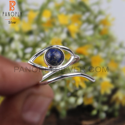 Round Lapis 925 Sterling Silver Simple Ring