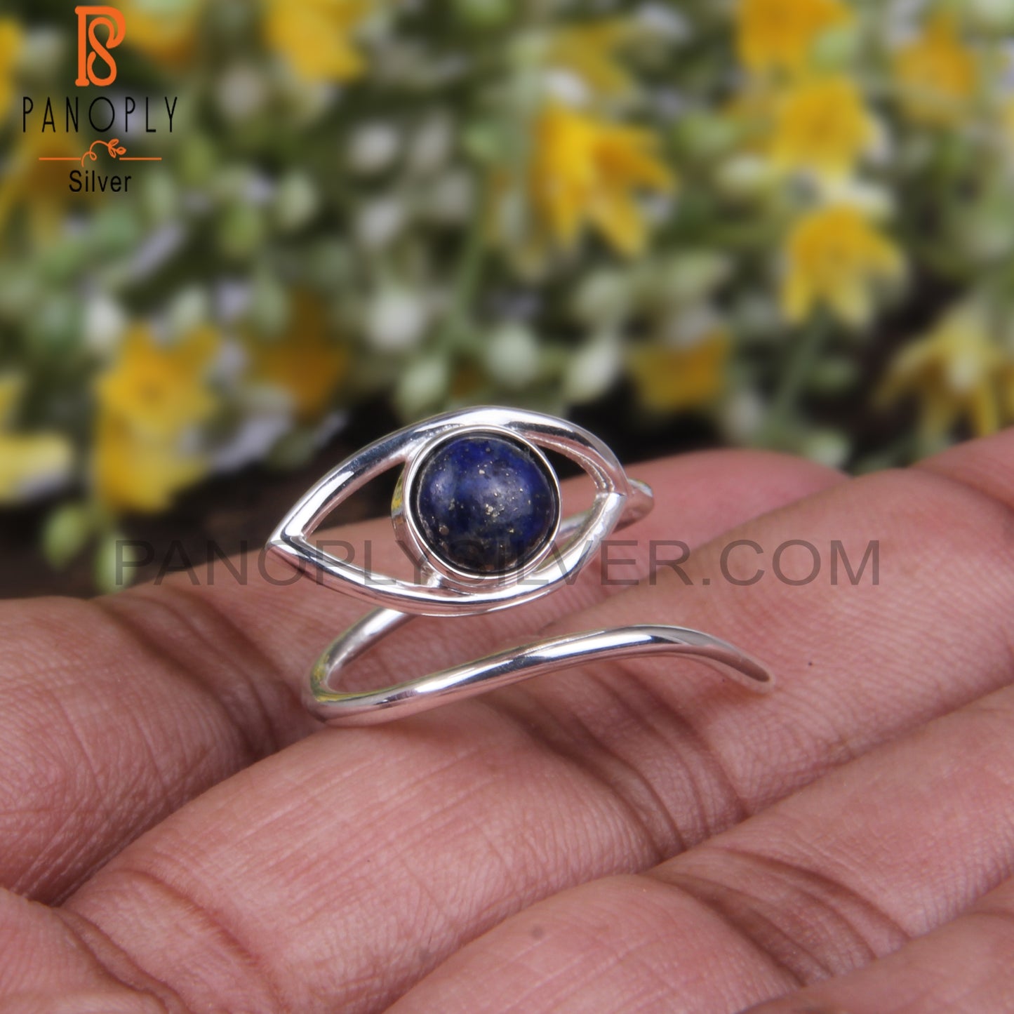 Round Lapis 925 Sterling Silver Simple Ring