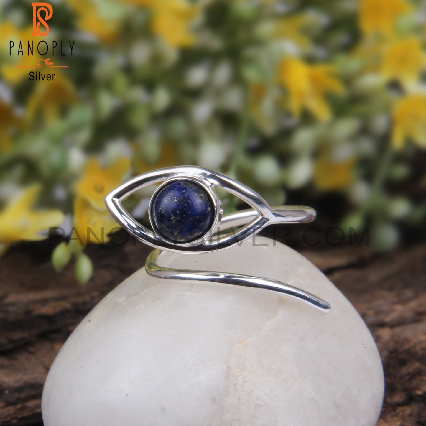 Round Lapis 925 Sterling Silver Simple Ring