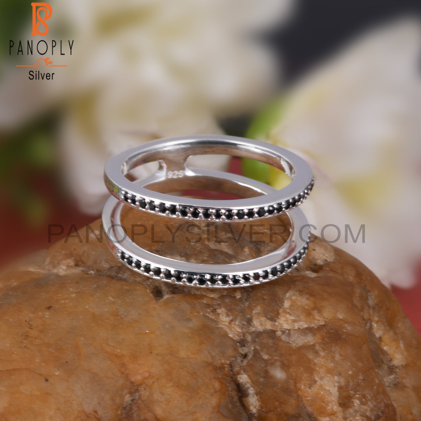 Black Spinal Round Shape 925 Sterling Silver Ring