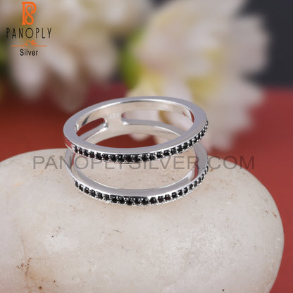 Black Spinal Round Shape 925 Sterling Silver Ring