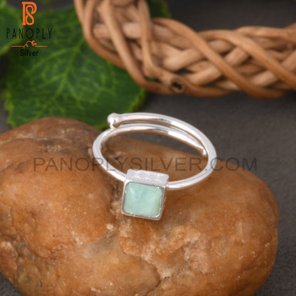 Adjustable Amazonite Square Shape 925 Sterling Silver Ring