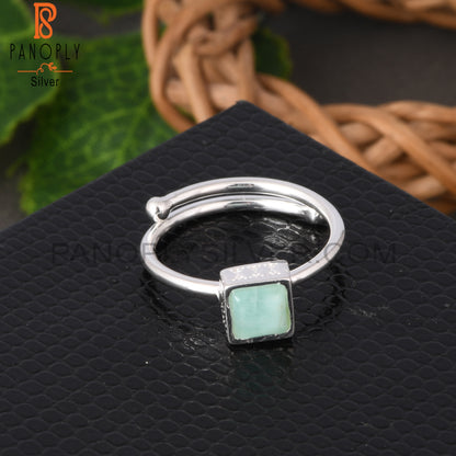 Adjustable Amazonite Square Shape 925 Sterling Silver Ring