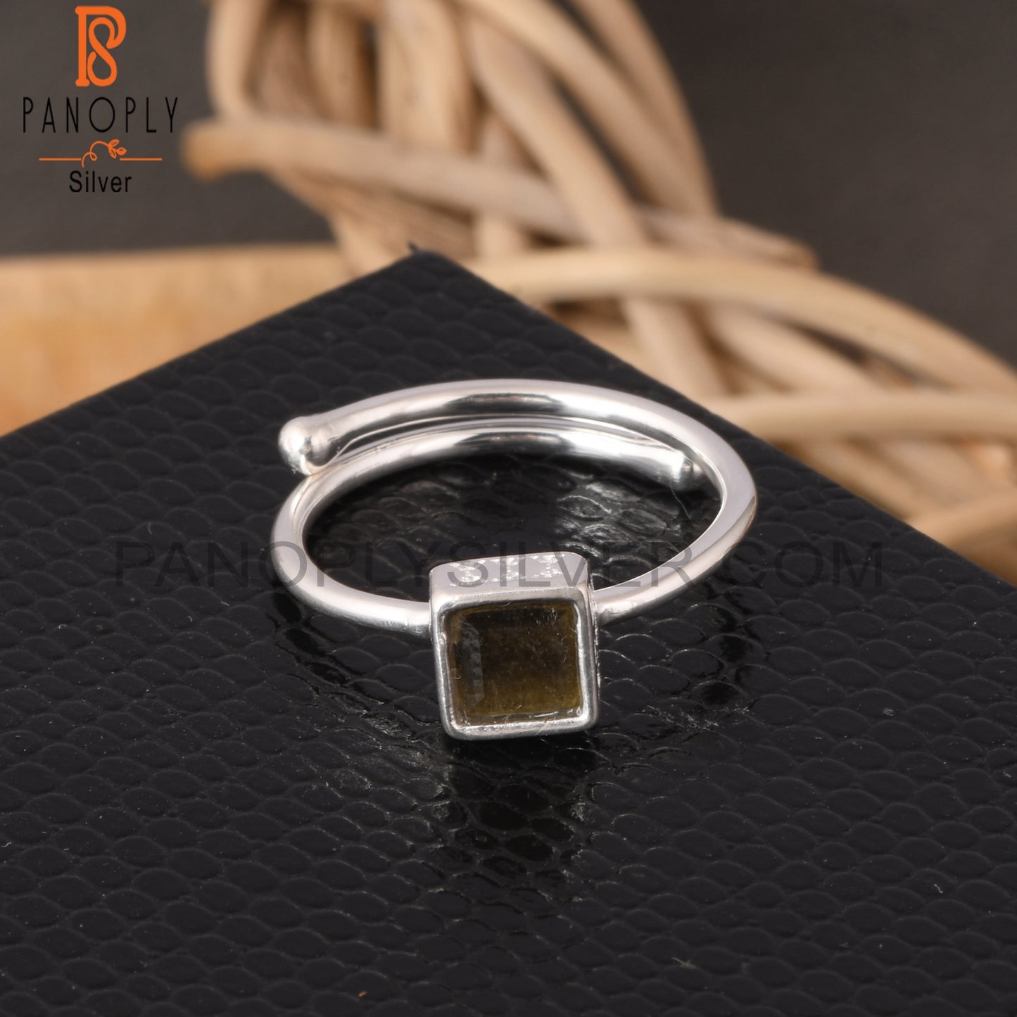 Gold Sheen Obsidian Square 925 Sterling Silver Adjustable Ring