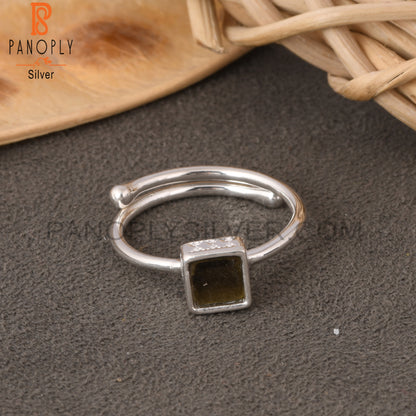 Gold Sheen Obsidian Square 925 Sterling Silver Adjustable Ring