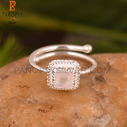 Rose Quartz Square 925 Sterling Silver Ring