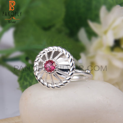 Pink Topaz Round Shape 925 Sterling Silver Chakra Ring