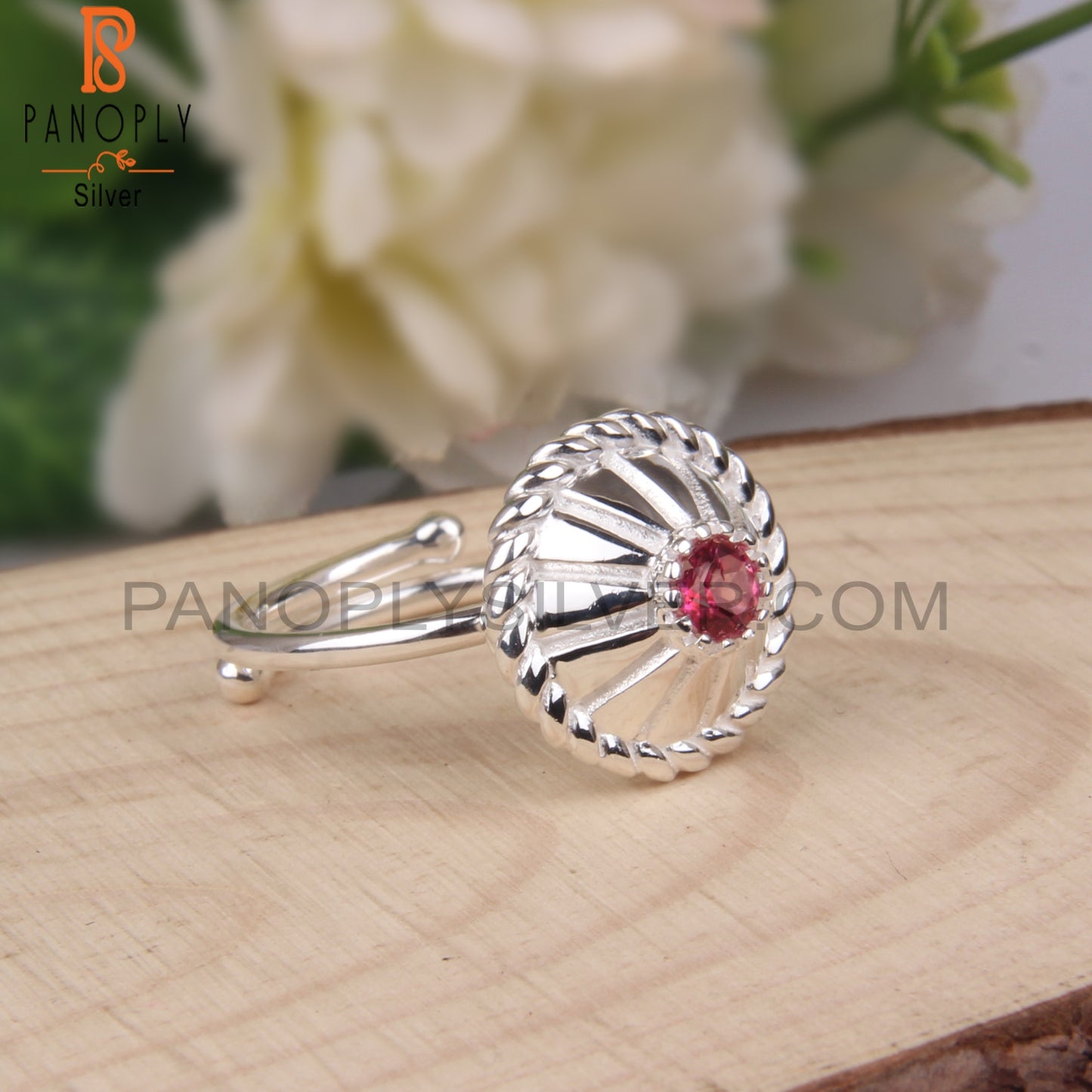 Pink Topaz Round Shape 925 Sterling Silver Chakra Ring