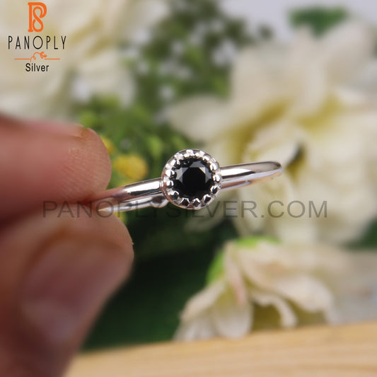 Black Spinel Round Shape 925 Sterling Silver Openable Ring