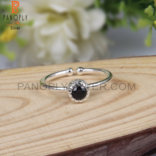 Black Spinel Round Shape 925 Sterling Silver Ring For Women