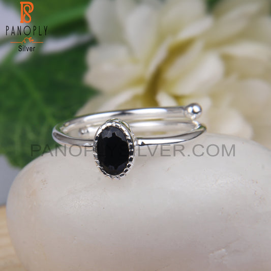 Black Spinel Oval 925 Sterling Silver Black Colour Ring