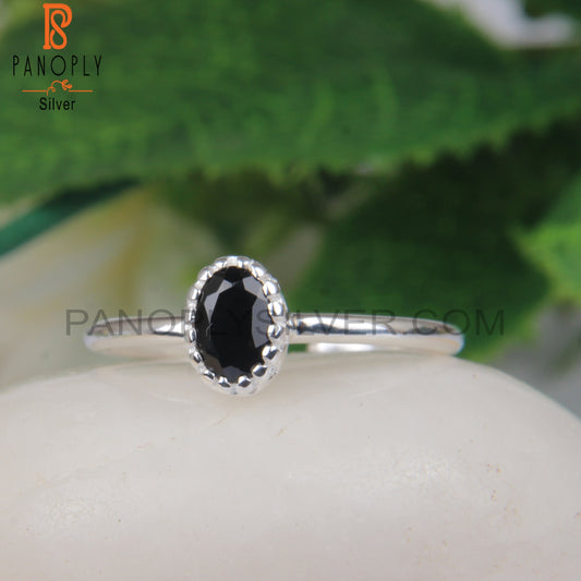 Black Spinel Oval Adjustable 925 Sterling Silver Ring