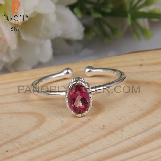 925 Sterling Silver Pink Topaz Oval Shape Ring