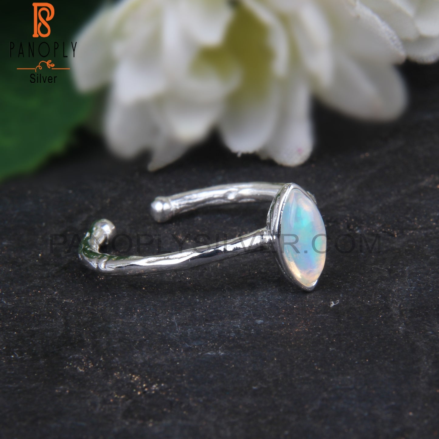 Ethiopian Opal Marquise Shape 925 Silver Adjustable Ring