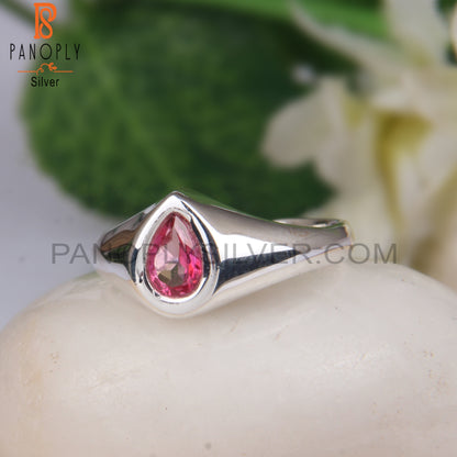 Pink Topaz Signet Pear Shape 925 Sterling Silver Ring