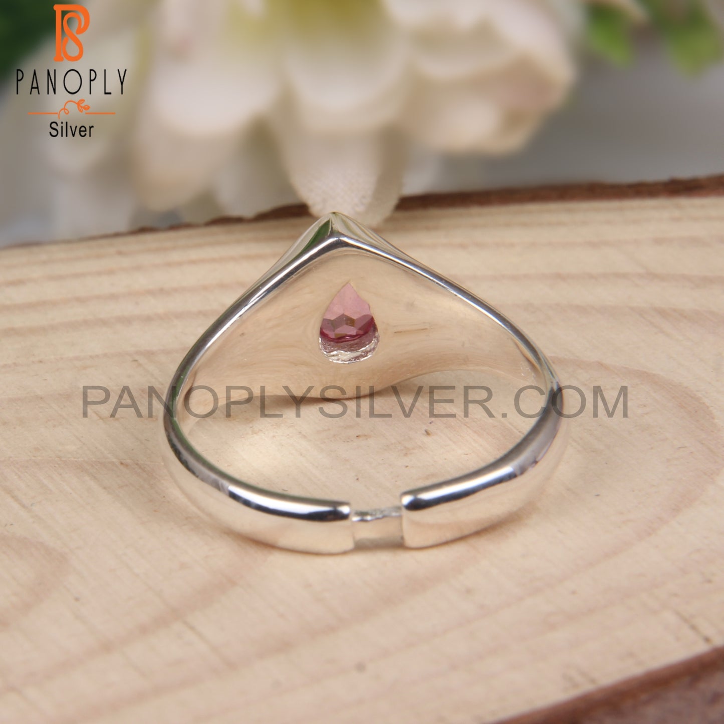 Pink Topaz Signet Pear Shape 925 Sterling Silver Ring