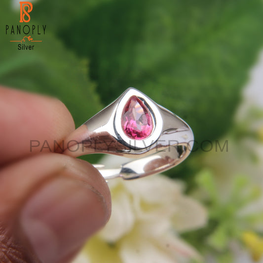 Pink Topaz Signet Pear Shape 925 Sterling Silver Ring