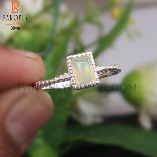 Ethiopian Opal Baguette Shape 925 Sterling Silver Stylish Ring