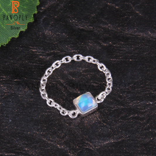 Ethiopian Opal 925 Sterling Silver Square Shape Chain Ring