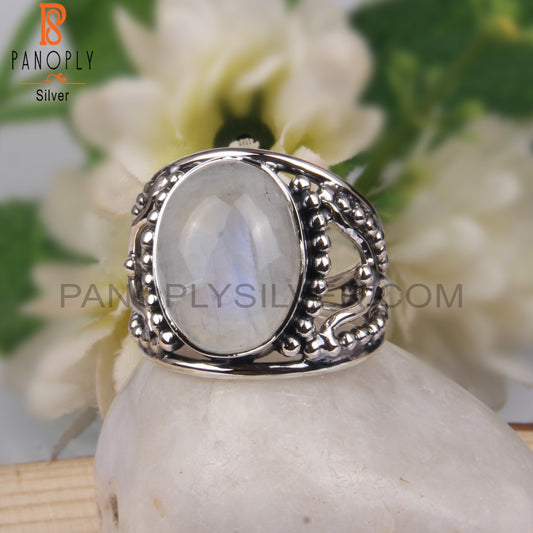 Rainbow Moonstone Oval Cut 925 Sterling Silver Ring