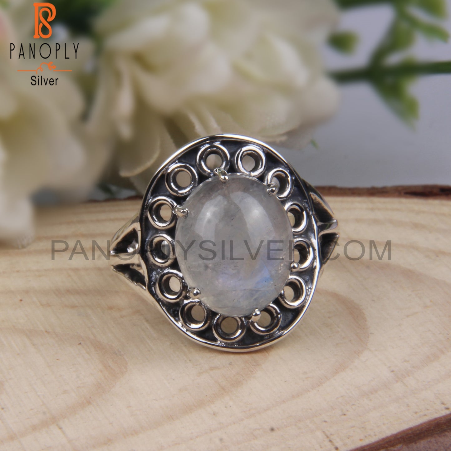 Rainbow Moonstone Aesthetic Oval 925 Sterling Silver Ring