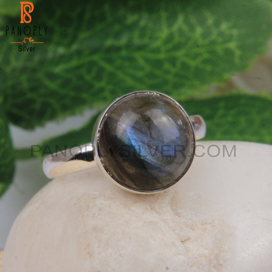 Labradorite Round 925 Sterling Silver Stackable Ring Jewelry