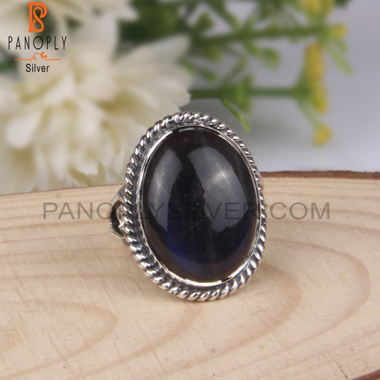 Handmade Round Labradorite 925 Sterling Silver Ring