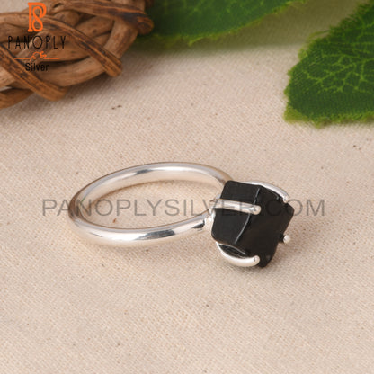 Black Obsidian Rough 925 Silver Cute Simple Prong set Ring