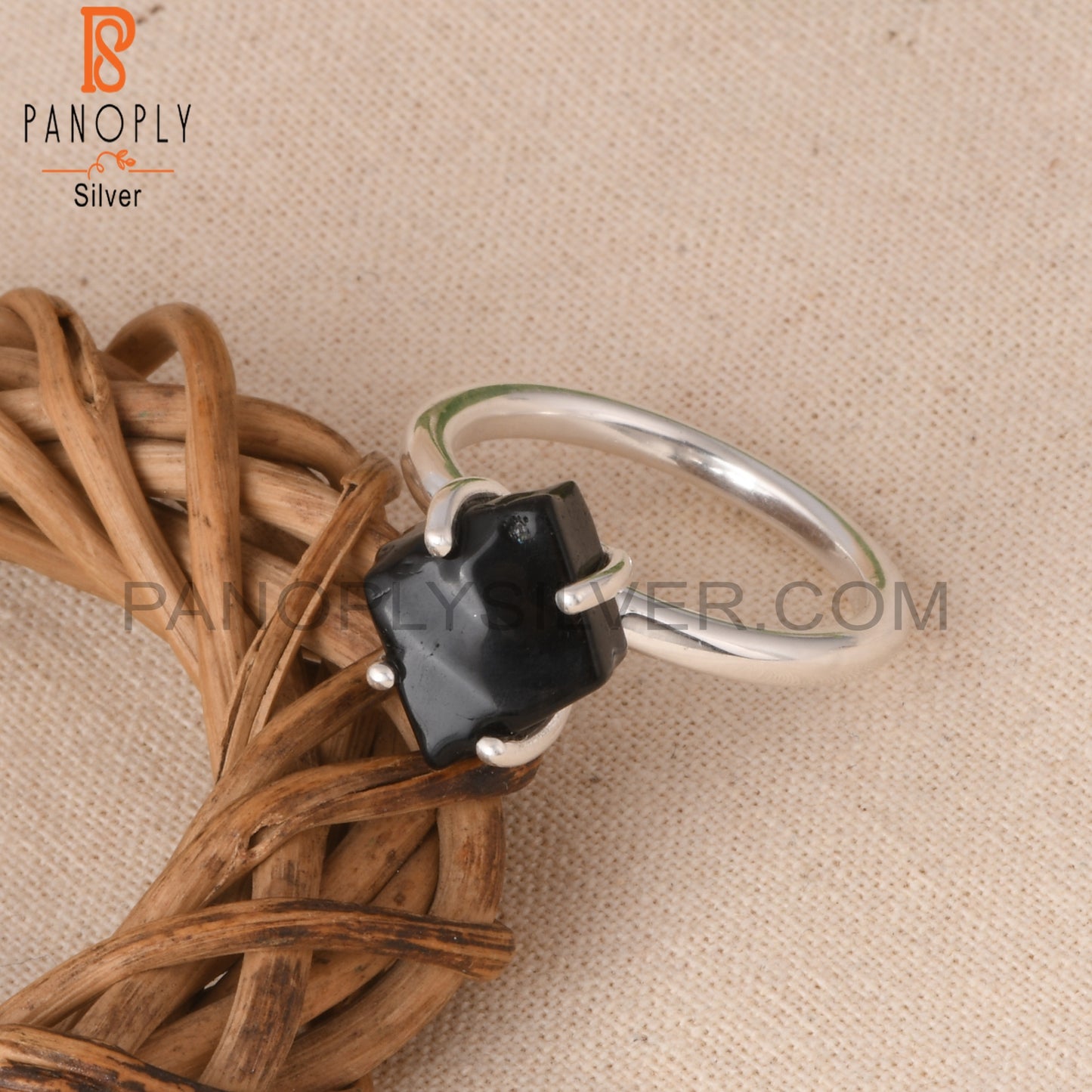 Black Obsidian Rough 925 Silver Cute Simple Prong set Ring