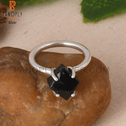 Black Obsidian Rough 925 Silver Cute Simple Prong set Ring