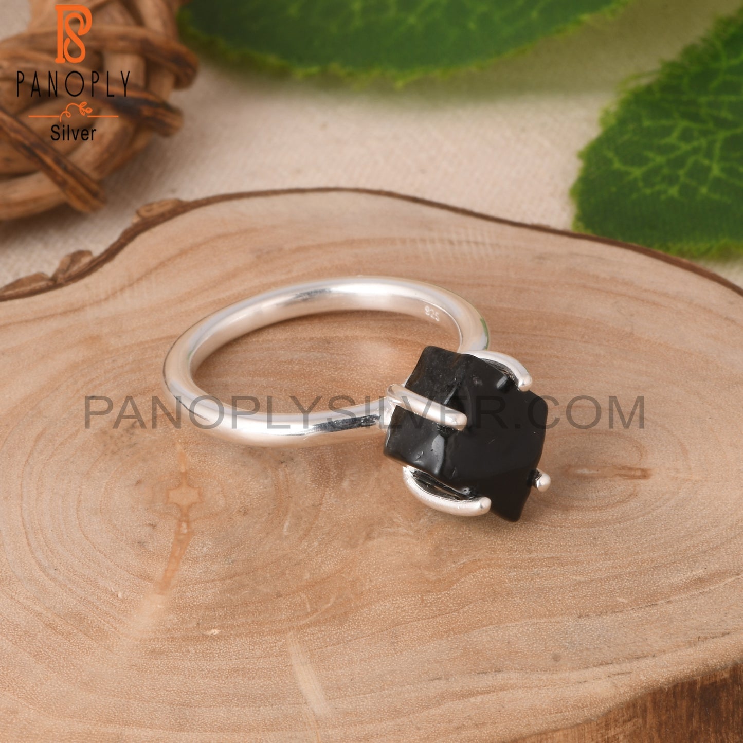 Black Obsidian Rough 925 Silver Cute Simple Prong set Ring