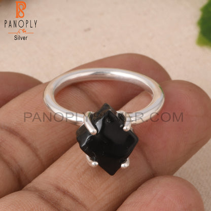 Black Obsidian Rough 925 Silver Cute Simple Prong set Ring